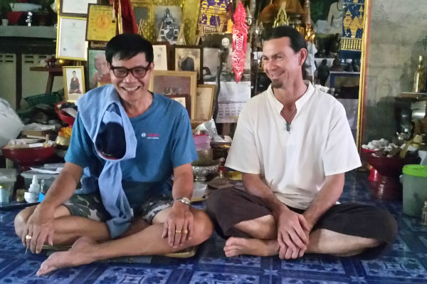 Jamie with revered Thai Yoga massage master, Ajahn Pichest