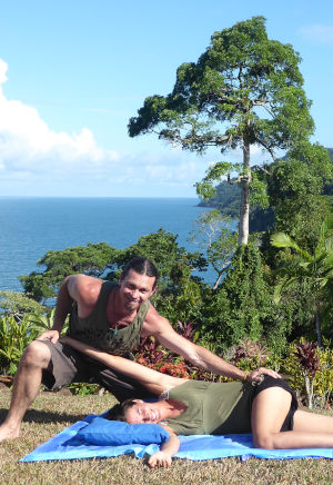 Jamie applies a hip-opener Thai yoga massage method.